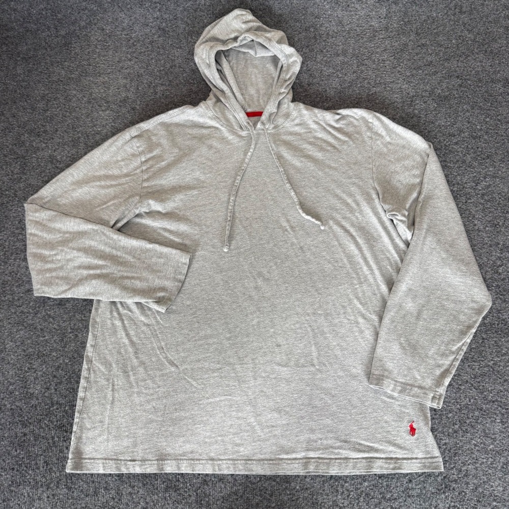 Polo Ralph Lauren Men Heather Grey Pima Cotton Modal Hoodie T-Shirt Large